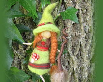 Gwen the little witch - Needle Felted Wool witch, Waldorf inspired doll,
