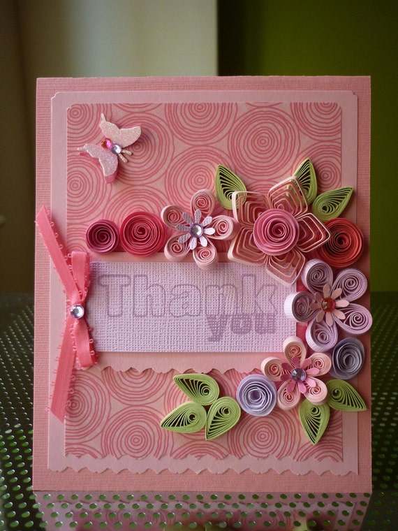 Handmade Paper Quilling Set of 5 Thank You Cards