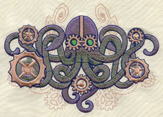 Aquatica Steampunk Octopus Embroidered Flour Sack Hand/Dish Towel by EmbroideryEverywhere steampunk buy now online