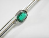Vintage Art Nouveau Green Glass GF Bar Pin 20s