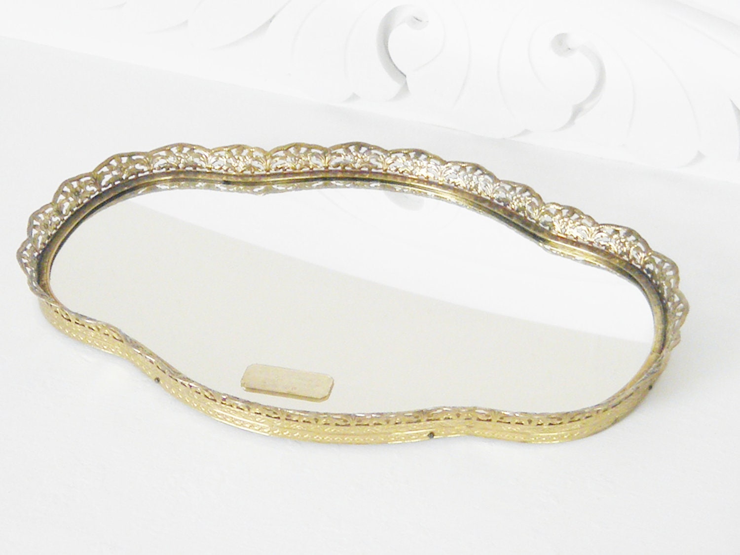 Large Vintage Mirror Vanity Tray