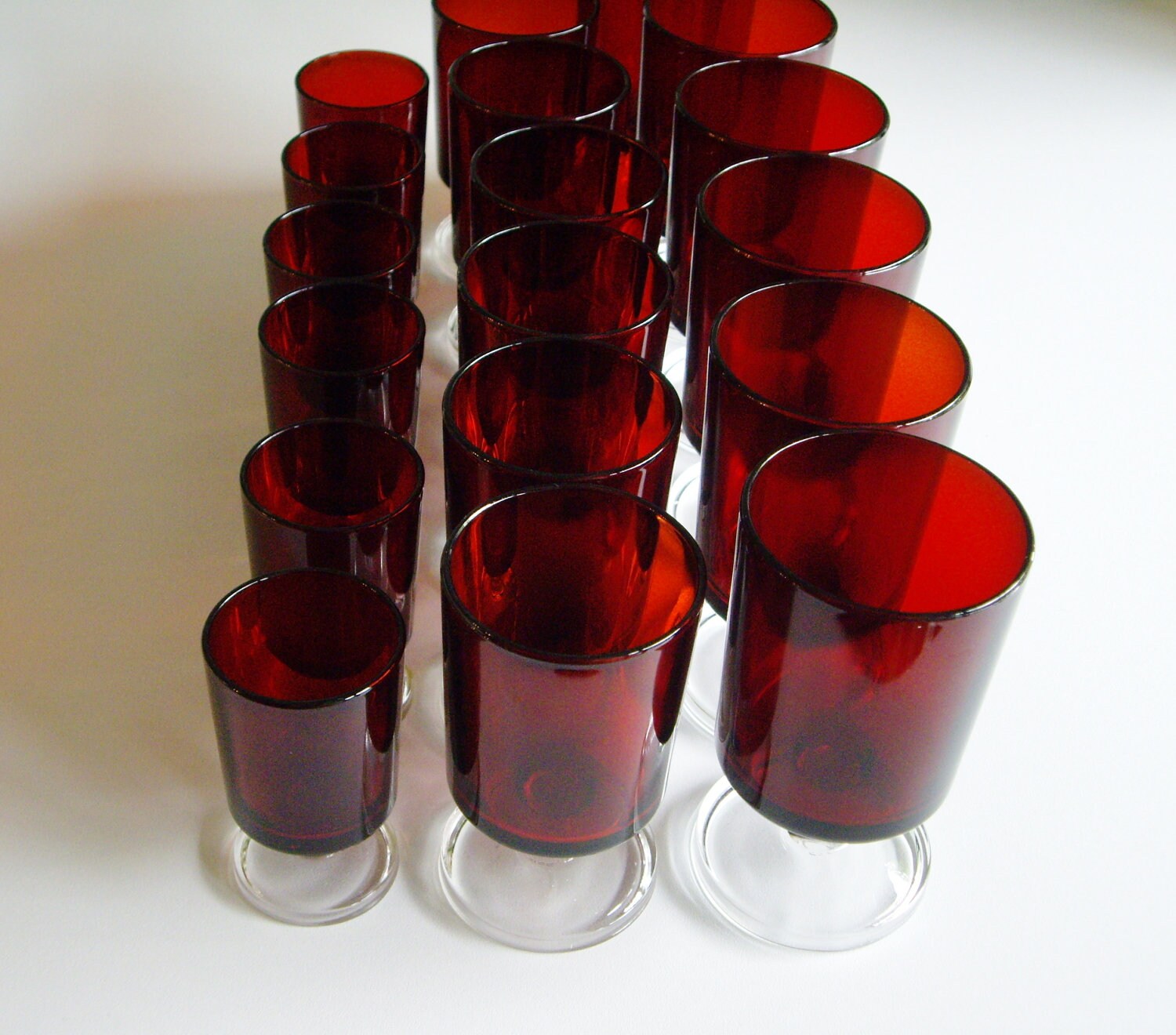 Ruby Red Luminarc Cavalier Glass Set 18 pieces by Vintagerous