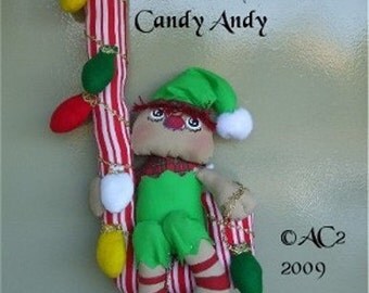 Primitive Raggedy Andy Candy Cane Doll Door Hanger Christmas Art Doll