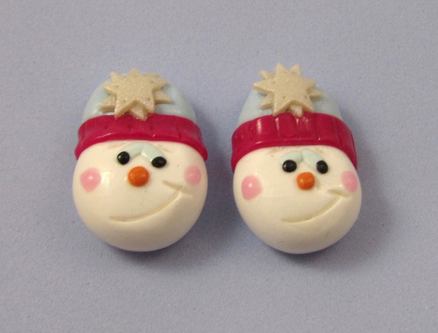 Polymer Clay Winter Hat Snowman Beads set of 2 by RozPetalzBeadz