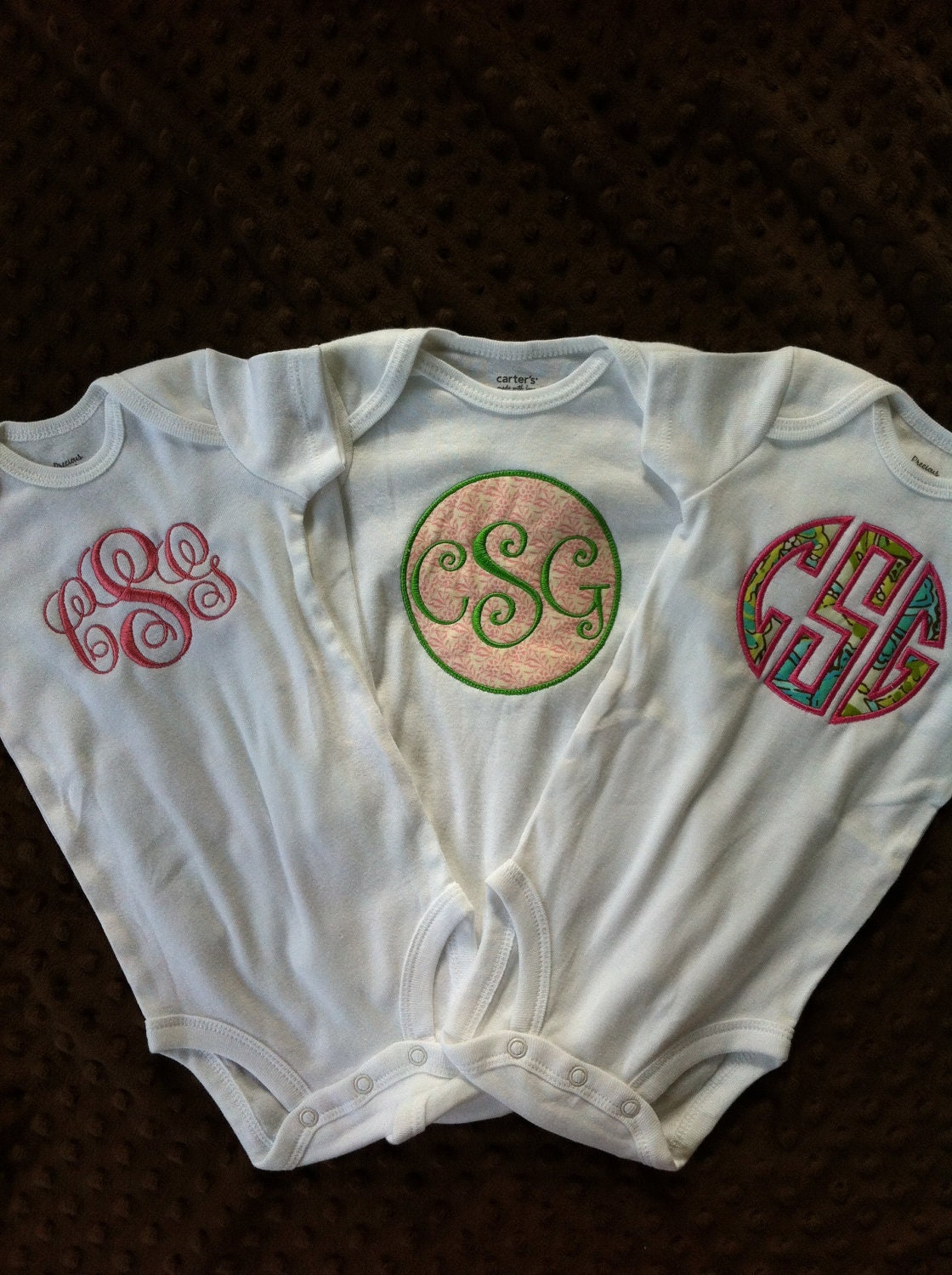 Infant Baby Girl Set of 3 Onesies Monogrammed by Rubyandoliver