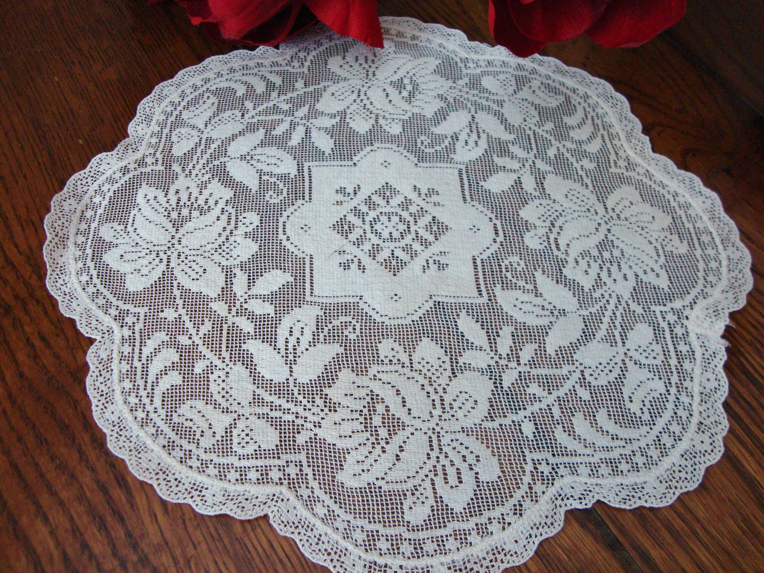 Antique Filet Lace Doily by NettiesCollectibles on Etsy