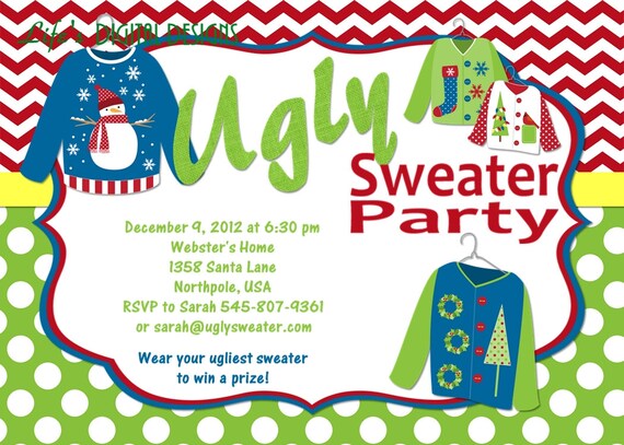 Ugly Sweater Invitations Ugly Christmas Sweater Invite Green