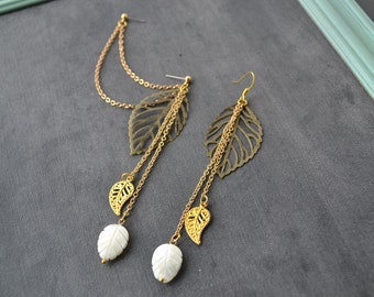 Autumn Leaves Gold Double Pierce Cartilage Earrings (Pair)