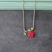 Crimson Rose and Green Leaves Pendant Silver Necklace