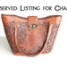 Hand Tooled Leather Bag Purse - 1940s Floral and Taxco Silver Butterfly Brooch with Abalone Inlay