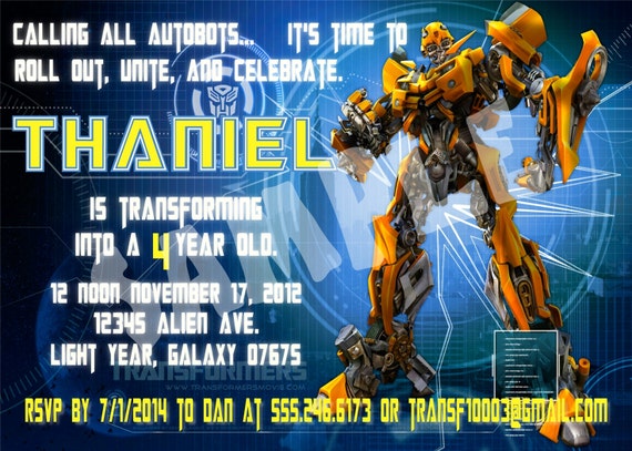 Transformers Bumble Bee Birthday Invitation or Thank You note