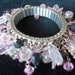 Vintage Charm Bracelet Pink White Black Beaded Expandable Mad Men Mod Jewelry