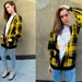 Plaid Yellow CLUELESS Deep V Oversized Baggy Cardigan Shirt