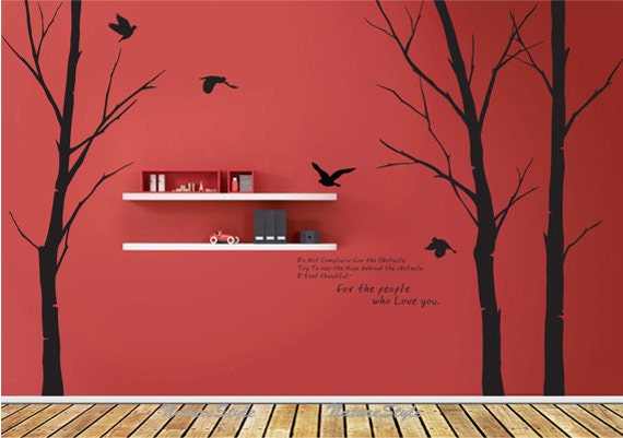 winter wall decal trees nursery wall decal vinyl wall decal letters wall  decal sticker flying birds