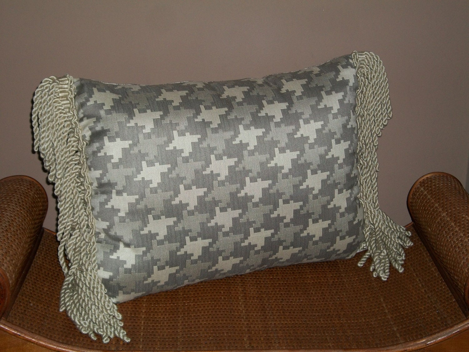 Grey Tones Lumbar Pillow with Fringe