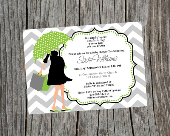 DIY Modern Mom Printable Baby Shower Invitation. Printable Green Neutral Chevron Shower Invitation Il_570xn