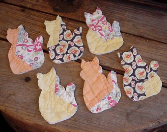 Tabby Cat  Appliques Vintage Primitive Patchwork Quilted Shabby Fabric Cutter Quilt Kitty Kitties Embellishments itsyourcountry