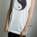 Studded White Circle Yin Yang Cropped Muscle Tee