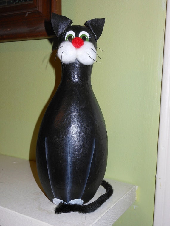 Items similar to Bowling Pin Cat, Handpainted, Halloween, Home Decor