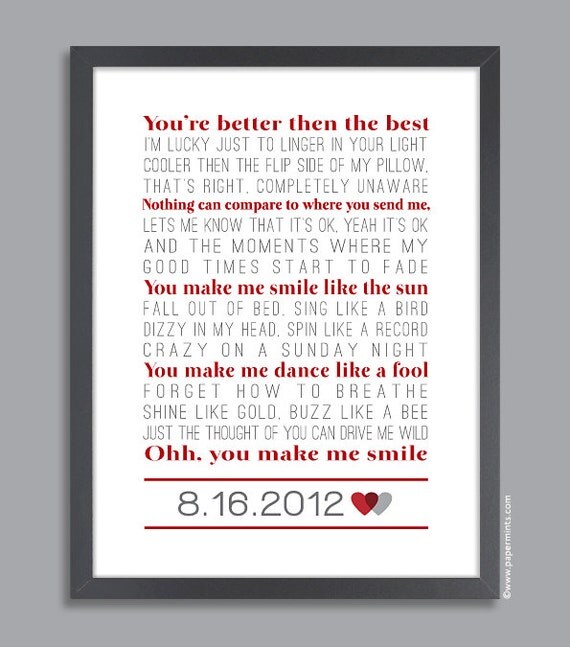 ... First Anniversary Print with Photo, Song Lyrics, Wedding Vows, first