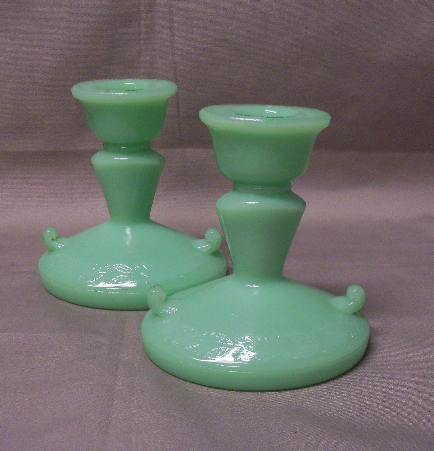 Vintage McKee Jadite Jadeite Laurel Candlesticks Candle