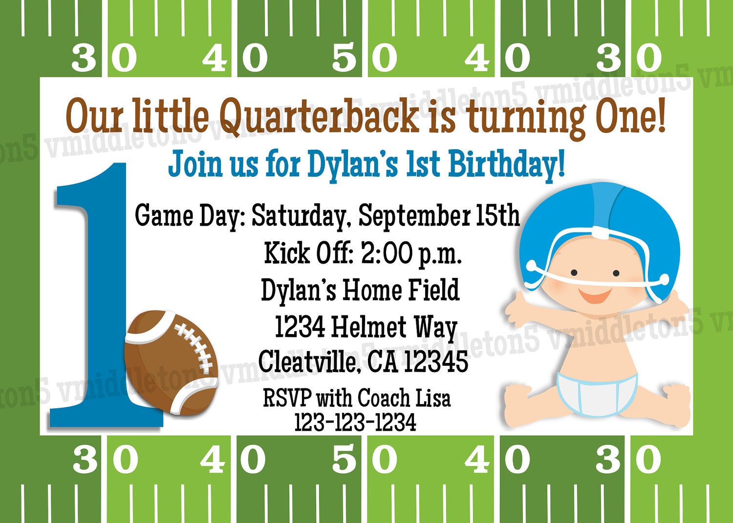 Football First Birthday Invitations 10