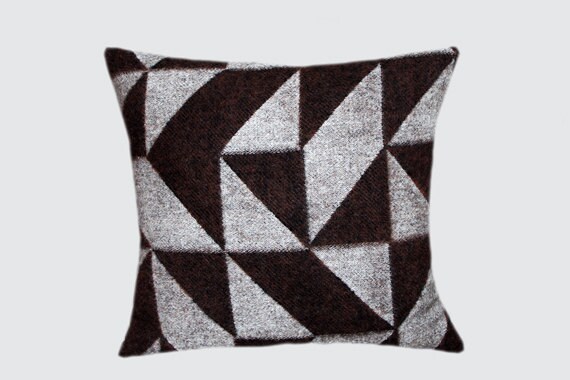 Real Pure Grey-Brown Wool Throw pillow cover with geometric