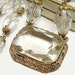 1920s Art Deco Czech Glass Necklace Clear Crystals Gilt Brass Ivy Leaf Frame Wedding Jewelry