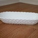 Vintage White Milk Celery Bowl or Dish Indiana Glass Lattice Pretzel Pattern Cottage Romantic Chic Mid Century