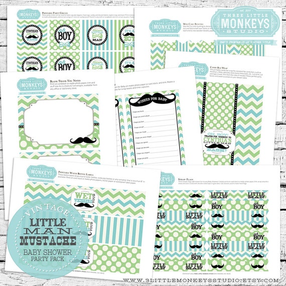 Vintage Little Man Mustache Baby Shower Party Pack Only - No invitation or Thank You Note Il_570xn