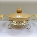 Vintage Mid Century Modern Miramar Casserole Serving Dish Gold Cradle and Pottery Handles
