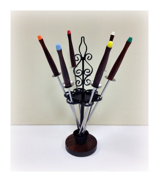 Mid Century Fondue Fork Stand Black Metal Haute Juice