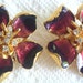 Vintage Enamel Burgundy Earrings with Clear Rhinestones. Clip On. Costume Jewelry,Dogwood Blossoms,Beauty Pageant