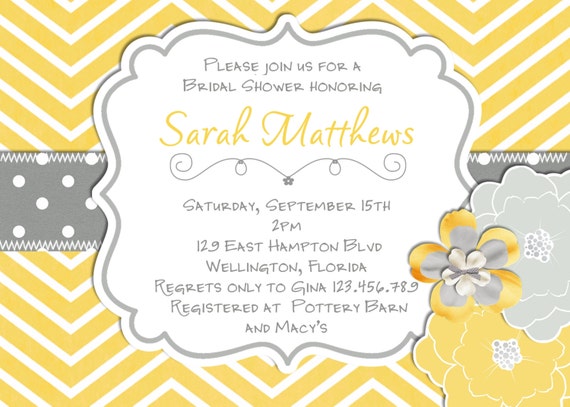Bridal Shower Invitation Wedding Shower Yellow Gray Printable Custom Invite Il_570xn