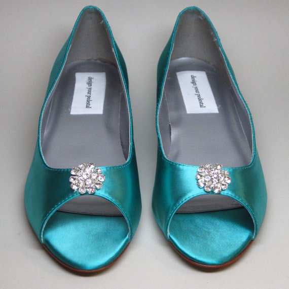 Items similar to Wedding Shoes Mermaid Blue Kitten Heels with Rhinestone Adornment on Etsy