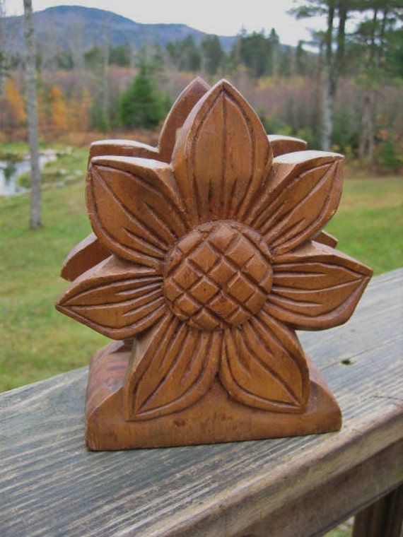 Carved Wood Napkin Holder La Sallette Mission Sunflower Design