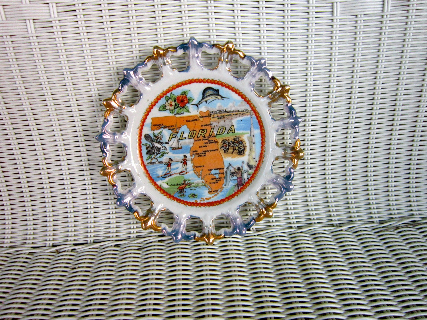  Souvenir  Plate Florida Vintage State  of Florida Souvenir  Plate