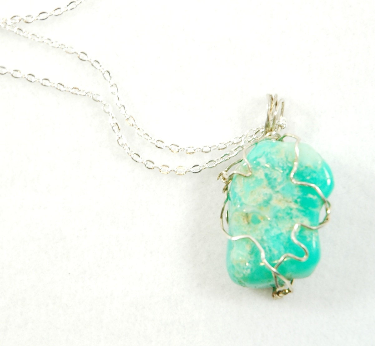 handmade jewelry teal gemstone necklace wire by FindingBrooke