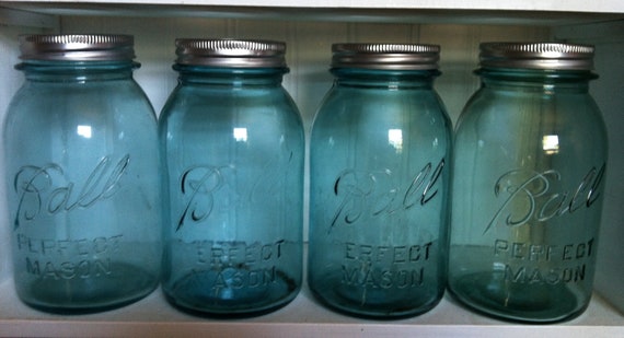 Vintage Blue Quart Ball Mason Jars