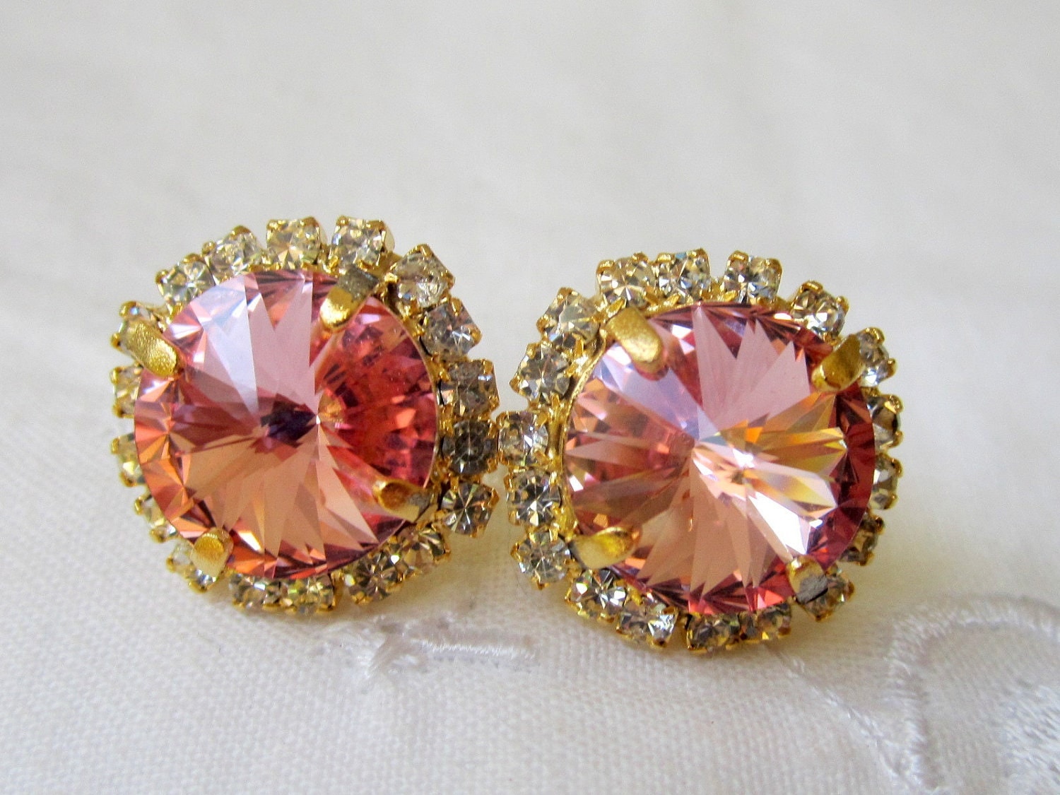 Soft Pink Swarovski stud earrings Bridal earrings Bridesmaid
