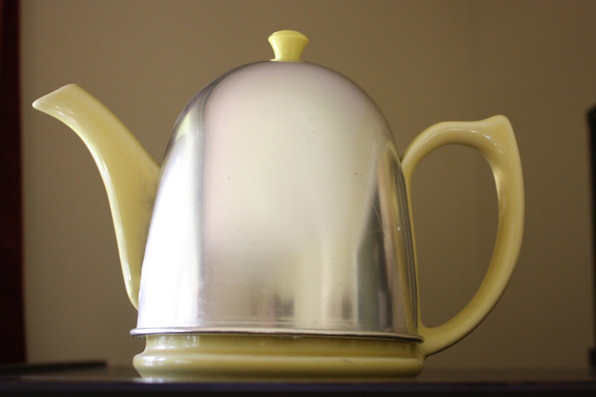 Vintage Yellow Hall Teapot With Metal Cozy