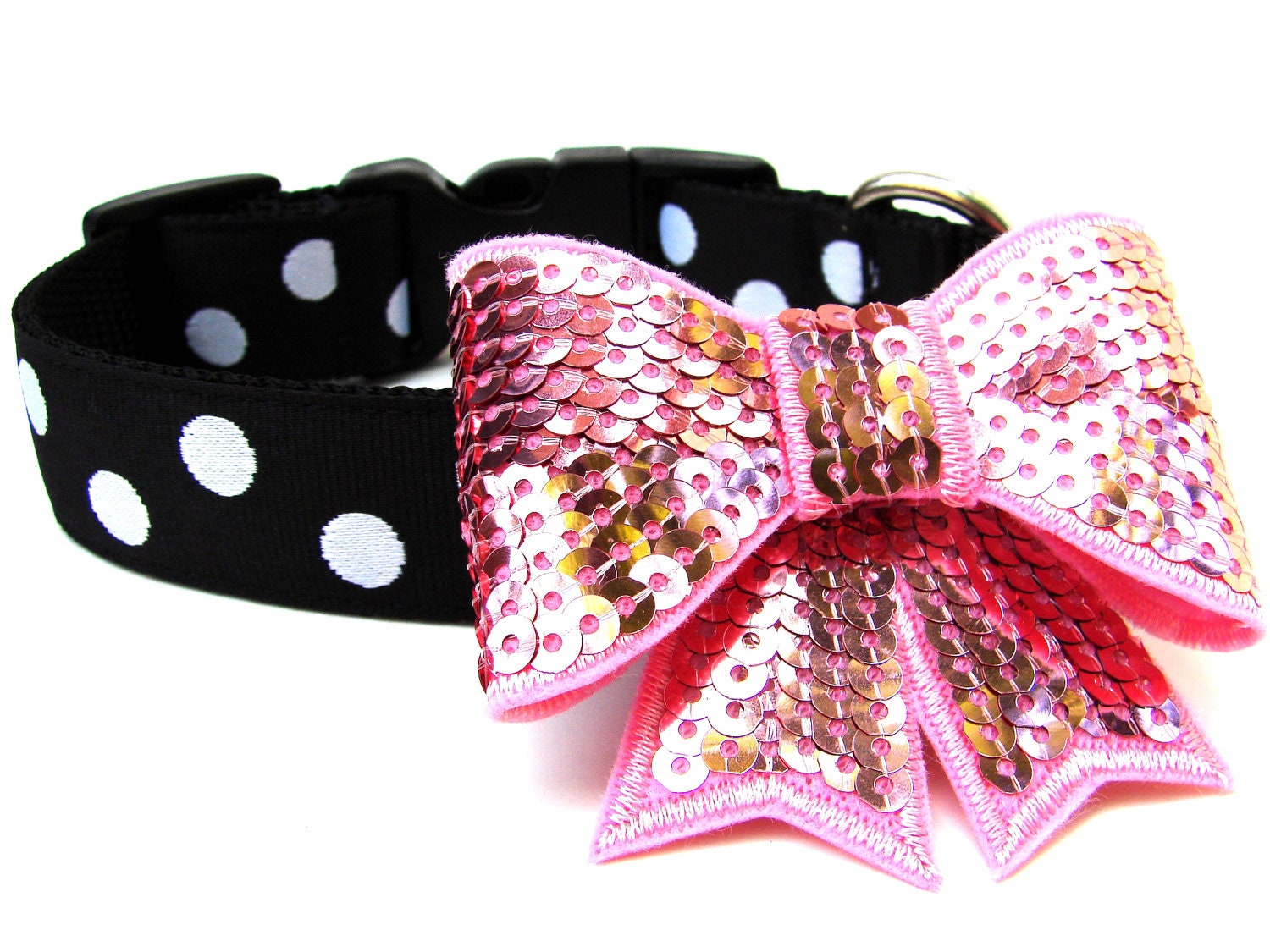 Bow Dog Collar 1 Black and White Polka Dot Dog Collar