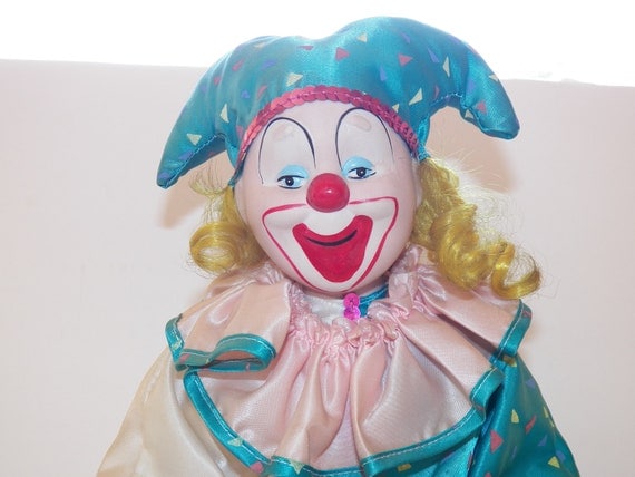 Vintage Standing Clown Girl Doll Blue Pink by StevesStoreofStuff