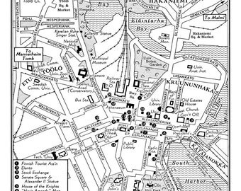 1949 Vintage Map of Downtown Helsinki Finland Print Poster