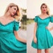 Vintage 1980s Aquamarine Green Rose Print Tulle Dress