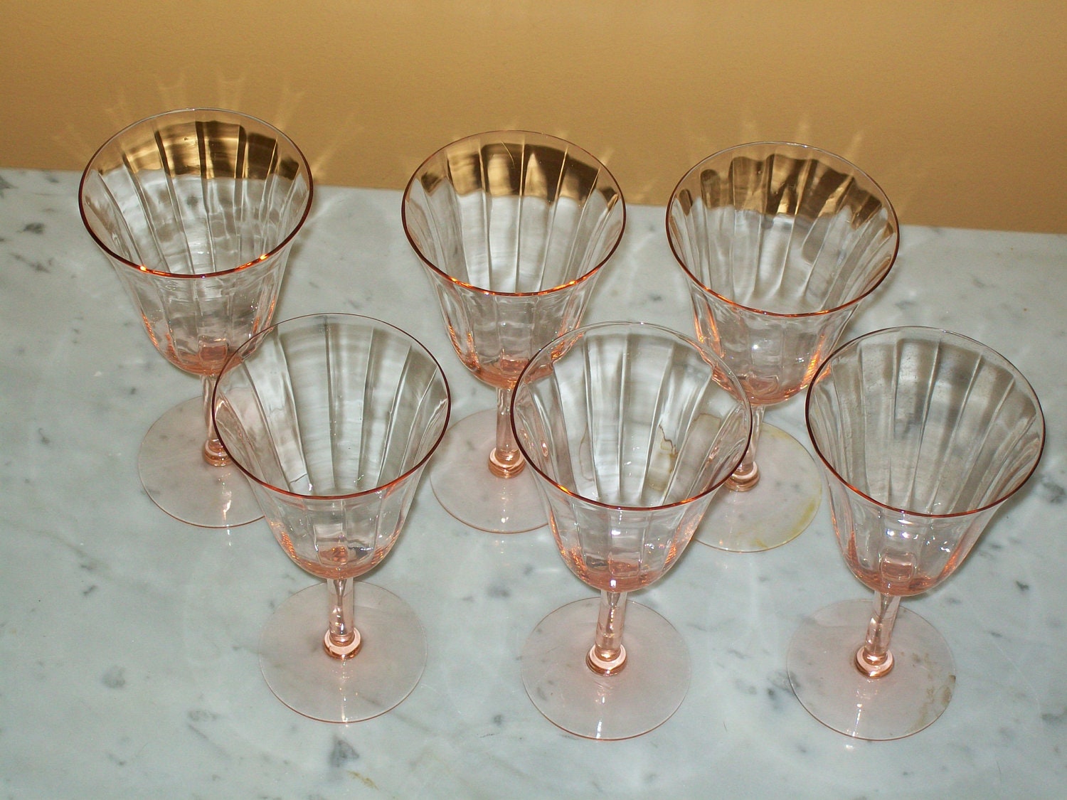 Pink Depression Glass Wine Glasses Goblets Set Of Six