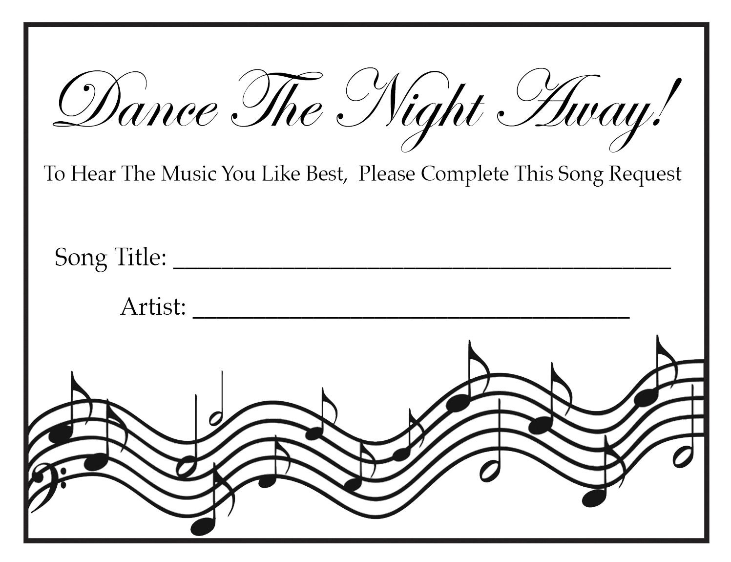 Wedding Party Song Request Cards BLACK & by DelightfulTrifles