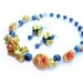 Summer Polymer clay Jewelry Set (necklace and earrings) with yellow roses and turquoise beads.