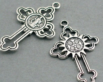 Cross Charms Antique Silver tone 4pcs base metal beads 24X38mm CM0272S