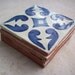 Vintage Terra Cotta Tile Made in Mexico and Painted in Cobalt Blue and Cream Patterned 4x4 Set of 4 Tiles